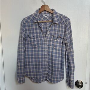 PAIGE Blue and White Plaid Button Down Shirt